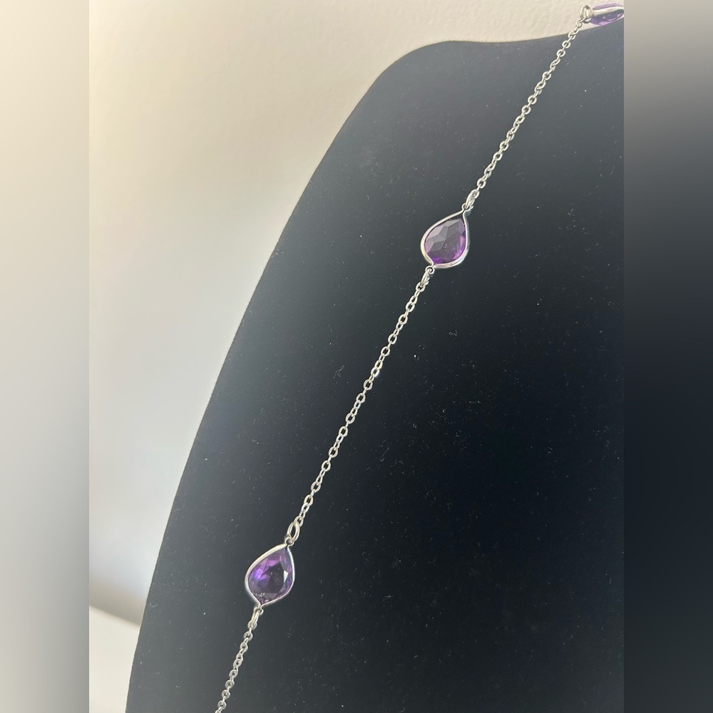 Elegant Silver Tone Necklace with Purple Gems - Picture 3 of 4